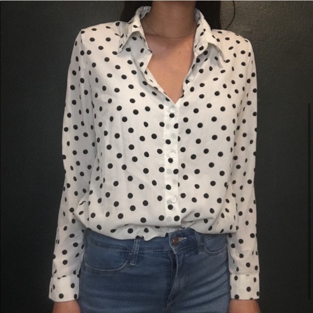 Black and white polka dot button down shirt